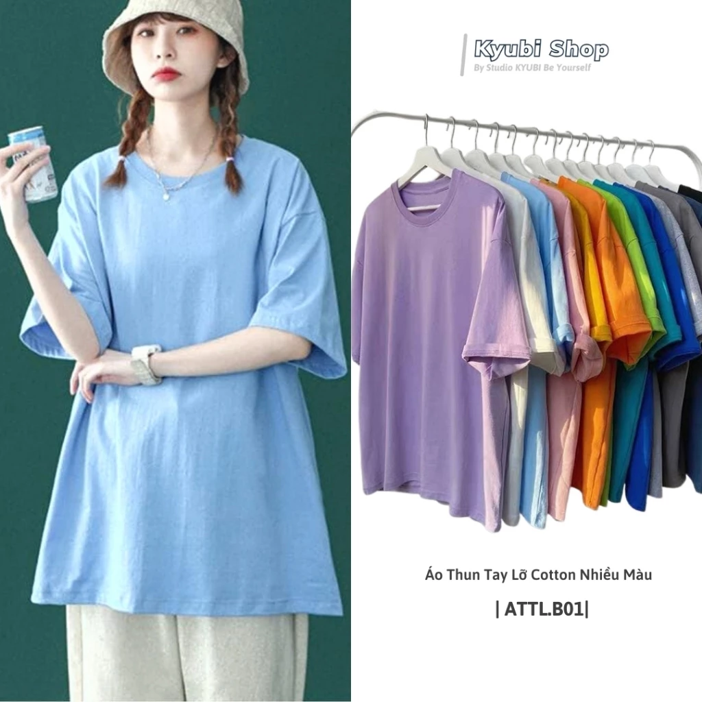 Áo thun tay lỡ ulzzang basic tee chất cotton form rộng unisex [Nhiều Mẫu ] - Áo phông trơn Kyubi ATTL25