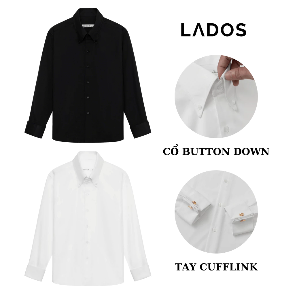 Áo Sơ Mi Button Down Nam Dài Tay LADOS-8165 Gắn Cufflink cách điệu chất vải lụa cao cấp lịch lãm sang trọng