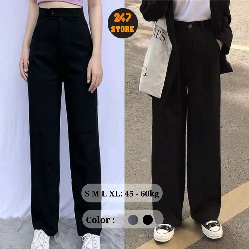 Quần Tây Nữ Ống Rộng Lưng Cao 247Store Phong Cách Basic School, Đi Học Đi Làm Thanh Lịch