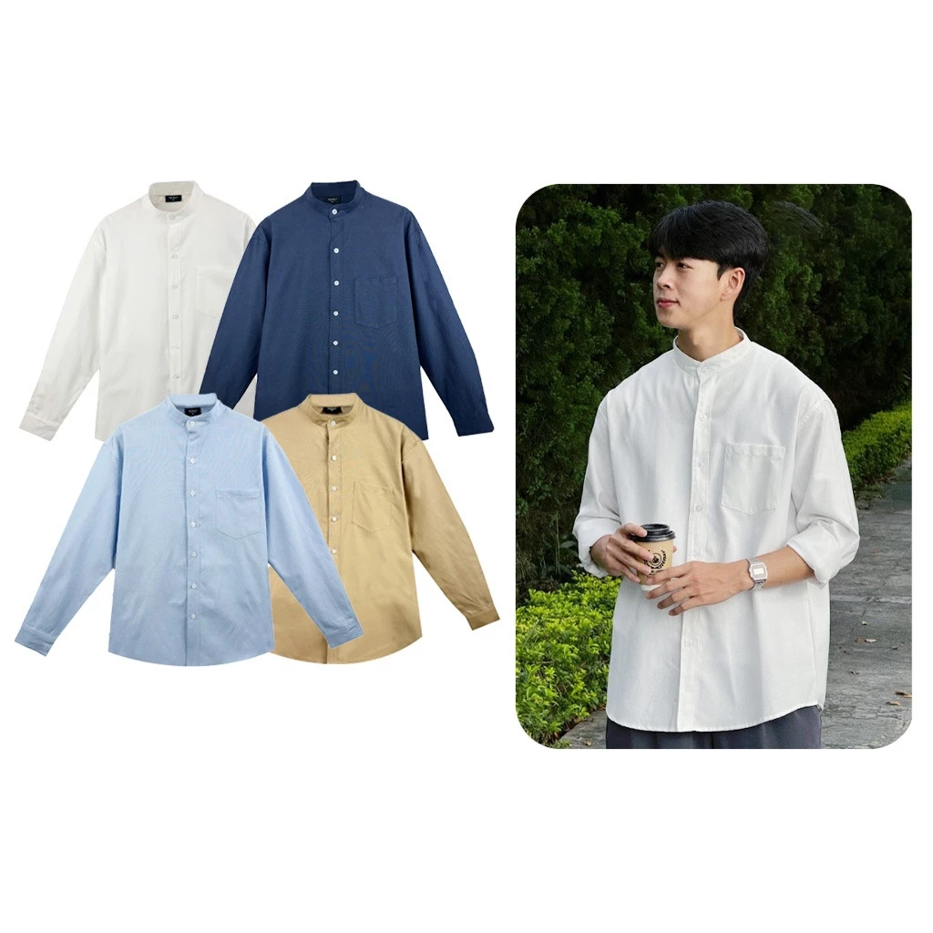 Áo Sơ Mi Trắng Trơn Tay Dài Nam Nữ Hàn Quốc Cổ Tàu Local Brand Chất Liệu Oxford Form Rộng 3 Màu Halley A12