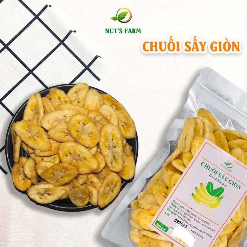 Chuối sấy giòn Nut Farm 500g, không đường, giòn ngọt không chát