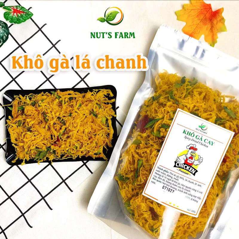 Khô gà lá chanh Nut Farm 500g, thơm ngon, cay cay, thấm vị