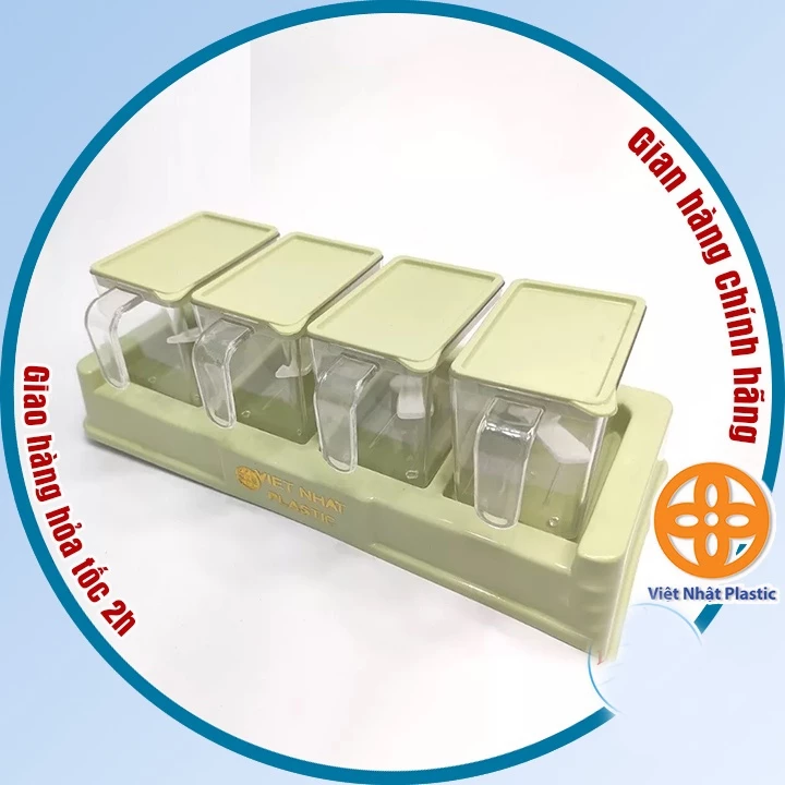 Bộ 4 lọ đựng gia vị có thìa Việt Nhật -Hũ đựng gia vị có nắp đậy tiện dụng bền đẹp