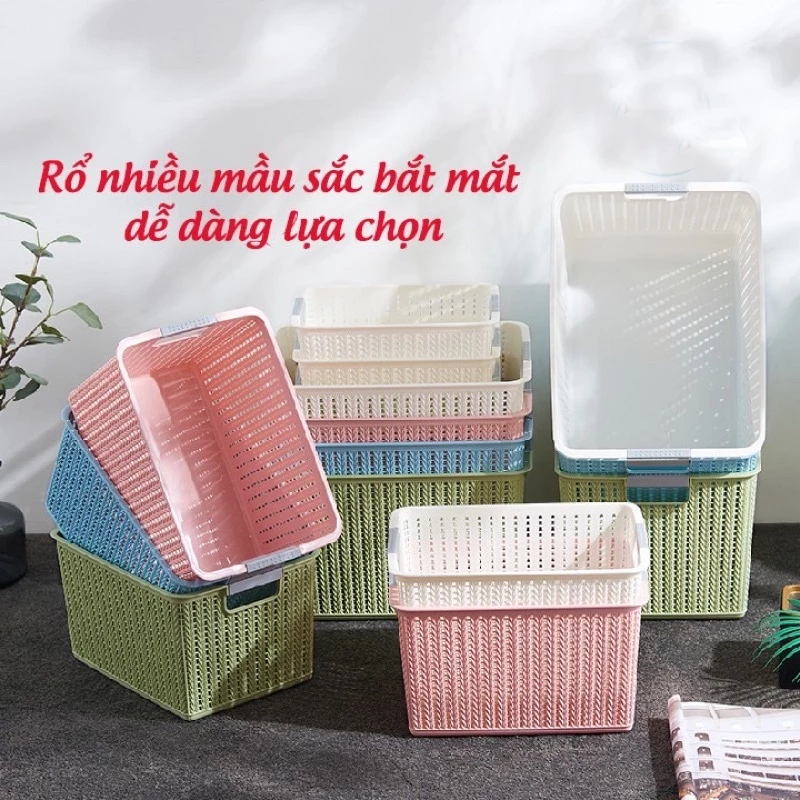 Rổ đan mây nhựa đựng đồ đa năng Việt Nhật, Giỏ đan đựng dụng cụ nhà bếp, quần áo gọn gàng- MS3415