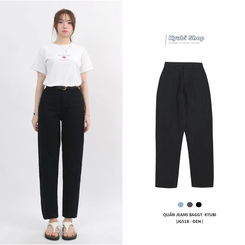 Quần jean baggy nữ lưng cao KYUBI Có Bigsize Size Đại ) - Quần Baggy jean Kyubi JG51B