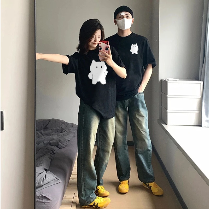 Áo Thun Cặp Đôi HappyFamily - Áo Phông Tay lỡ Couple CHÚ CÚN Đáng Yêu Chất Cotton 100 Cao Cấp.
