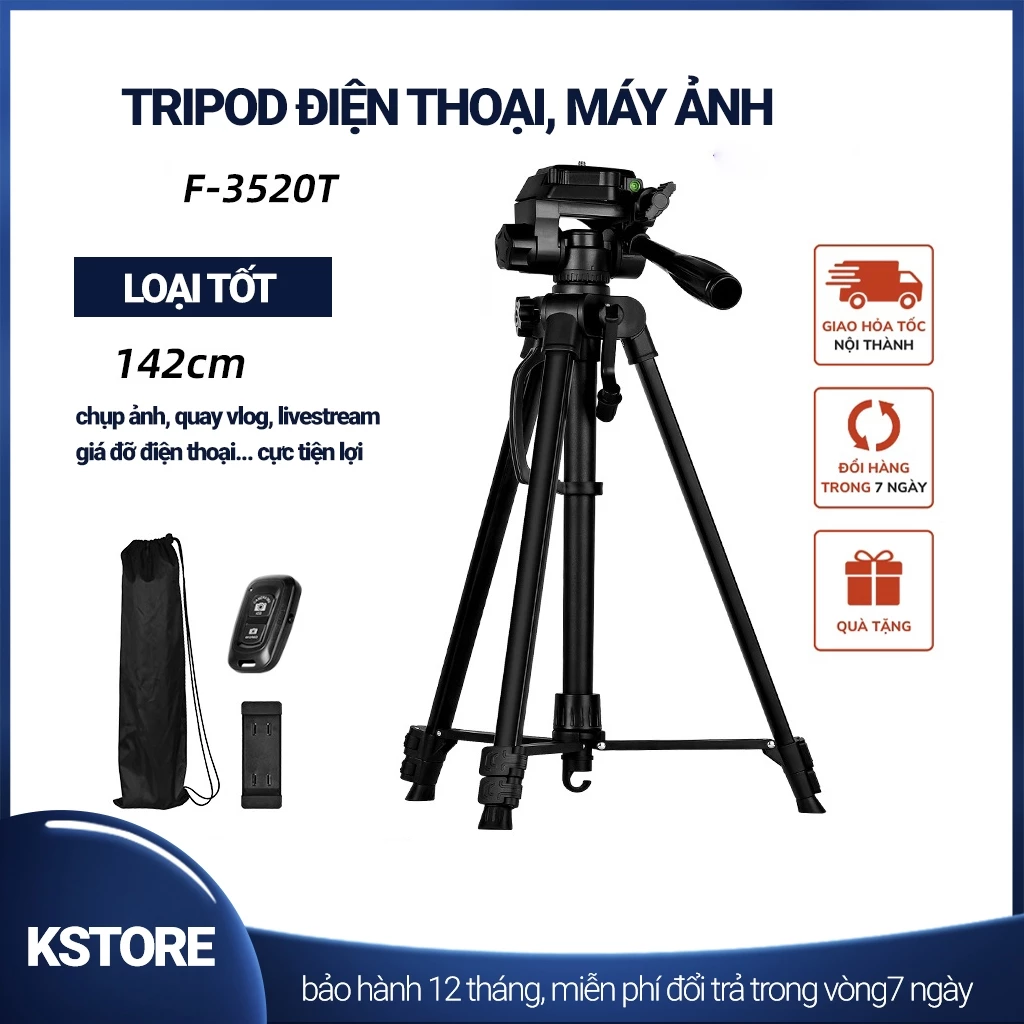 Tripod điện thoại, Chân máy ảnh F-3520T khung nhôm cao cấp tải trọng 3kg có túi đeo kèm remote