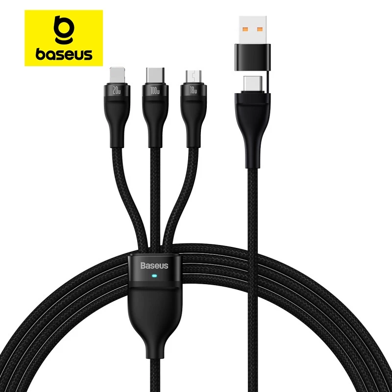 Dây Cáp Sạc Nhanh Baseus 100W 5 trong 1 USB Type C Micro USB PD QC3.0 cho Phon 15 14 13 12 Samsung Xiaomi Mac