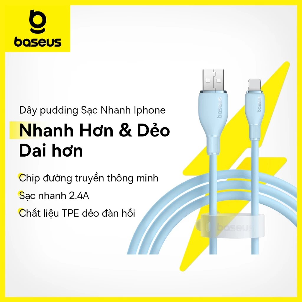Dây cáp sạc nhanh BASEUS Pudding Series 2.4A thích hợp
