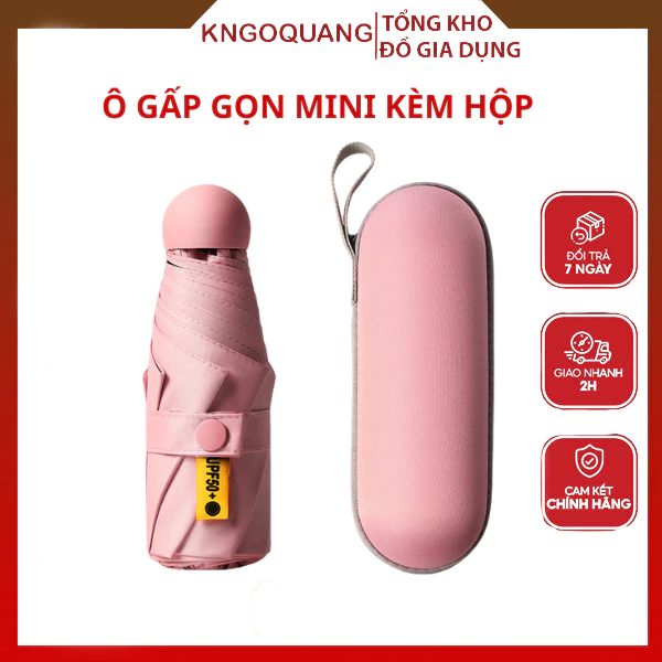 Ô Dù Mini Gấp Gọn , ô bánh mỳ kèm hộp đựng tiện lợi chống tia UV