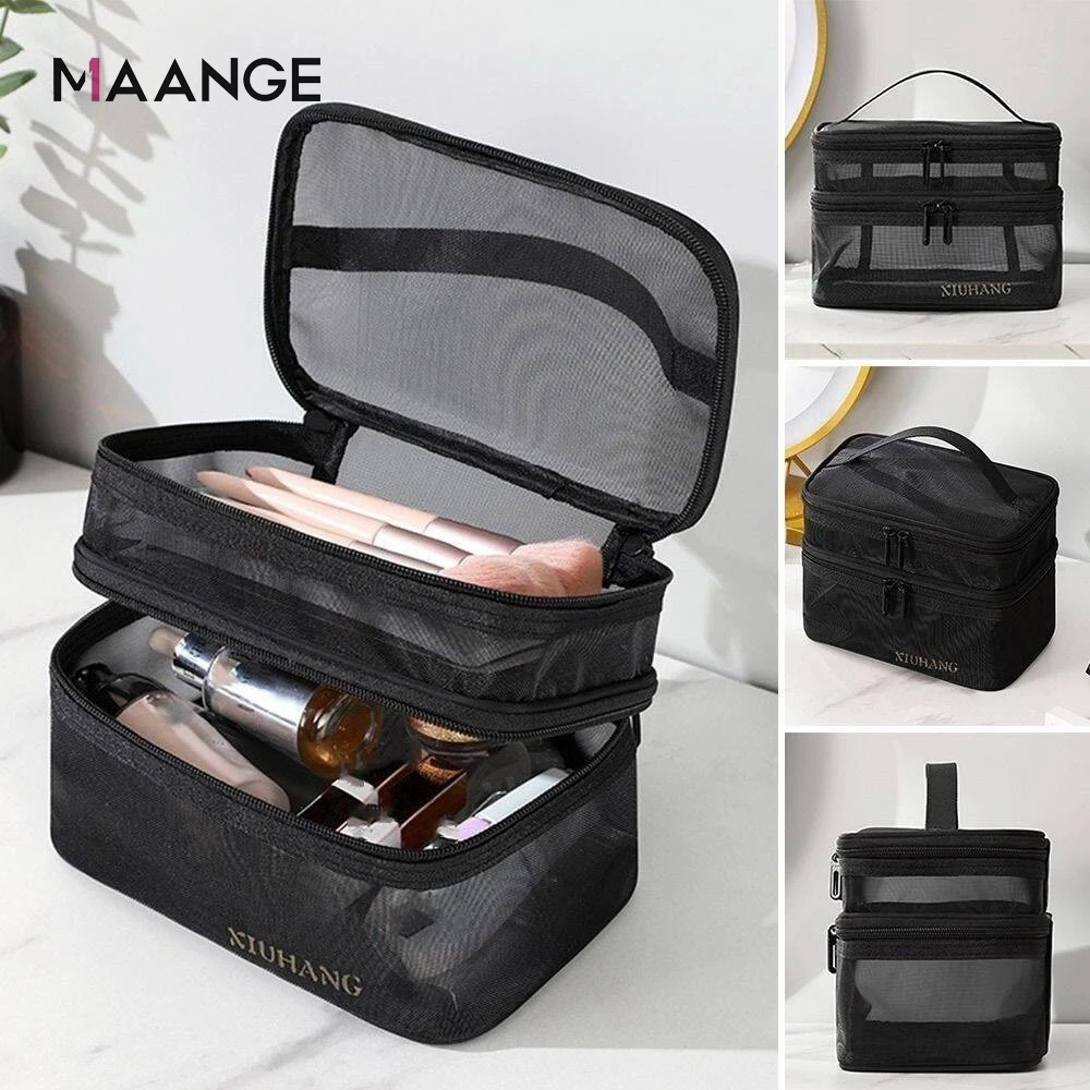 MAANGE Túi đựng mỹ phẩm dung tích lớn hai lớp chất lượng cao, túi đựng bằng vải gạc bền 0313