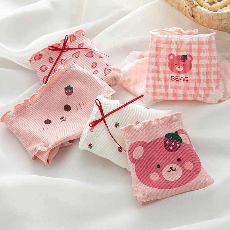 Quần Lót Bé Gái - Nữ Sinh Thun Tăm, Combo Quần Lót Nữ Hình Gấu Hồng Đáy 2 Lớp Kháng Khuẩn 25-62KG