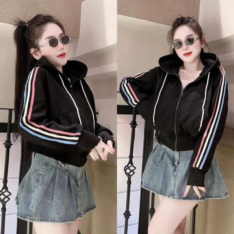 ÁO KHOÁC NỈ CÓ NÓN VIỀN CẦU VỒNG NỔI BẬT CÓ TÚI TRONG NHIỀU MÀU ĐA DẠNG PHONG CÁCH TRẺ TRUNG PHÙ HỢP THỜI TRANG