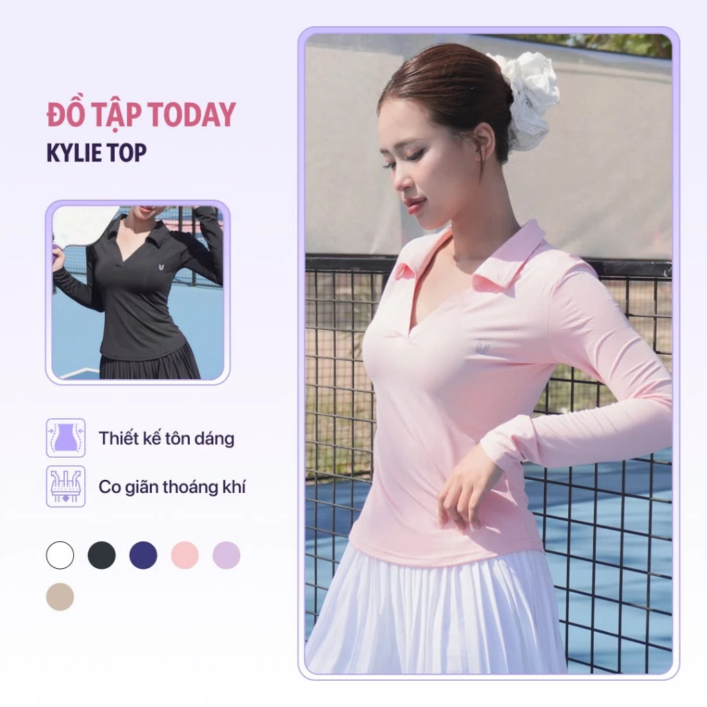 [XẢ KHO GIÁ SỐC] Áo thun thể thao dài tay tập gym yoga Kylie Top Today U Wear cổ polo thoáng mát hút mồ hồi
