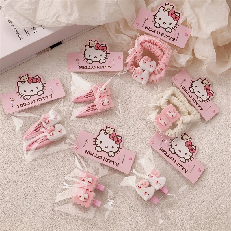 Bộ phụ kiện tóc mèo con màu hồng dễ thương HOKO dây buộc tóc mềm mại và dễ thương cho bé gái, kẹp mỏ vịt, kẹp tóc mái