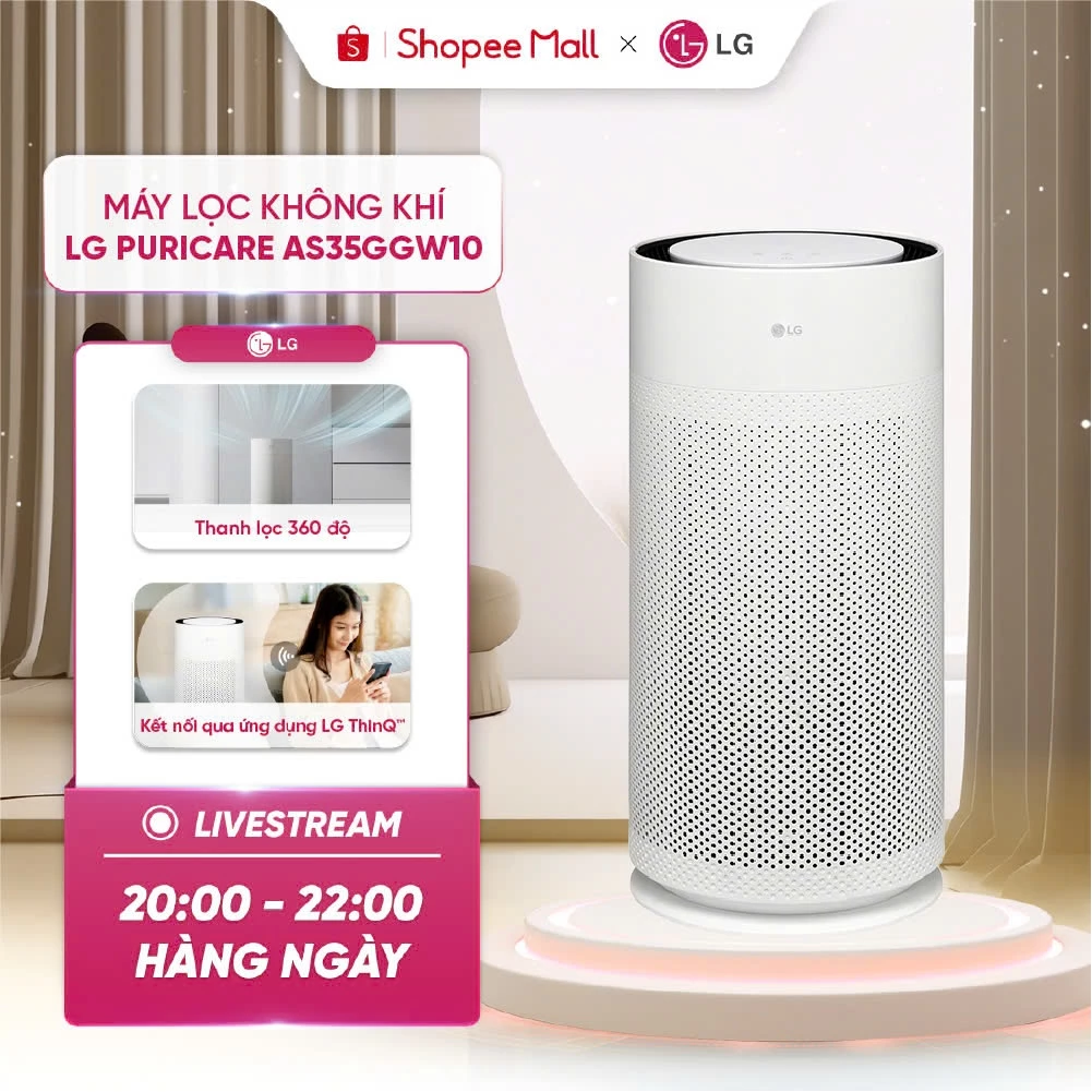 Máy lọc không khí LG PuriCare Aero Hit AS35GGW10.ABAE màu lọc bụi mịn, khử mùi hiệu quả, cảm biến thông minh
