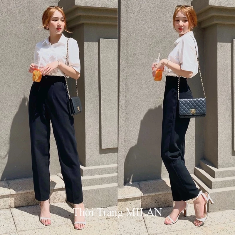 Quần baggy nữ công sở khóa giữa ống đứng M668 dáng quần vải baggy nữ hàn quốc cạp lưng cao học sinh đi học công sở đẹp