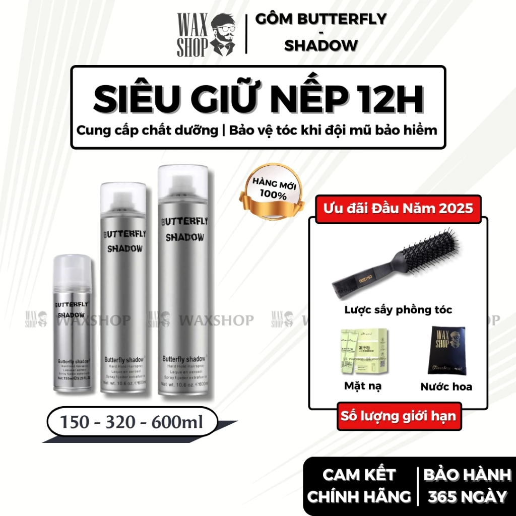 Gôm xịt tóc nam, nữ Butterfly Shadow keo gôm mềm xịt giữ nếp tóc - Waxshop - C2