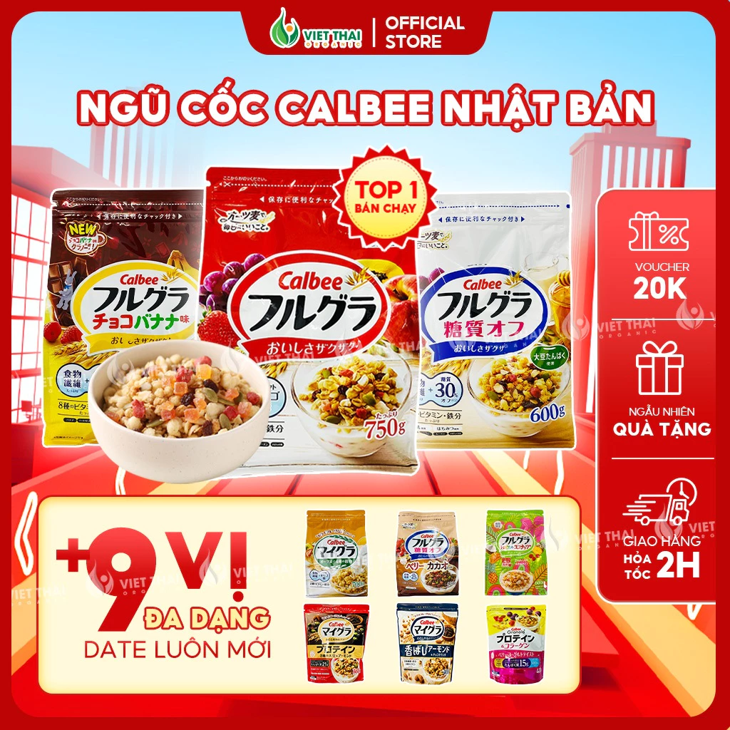 【PHIÊN BẢN MỚI + 13 VỊ】Ngũ cốc Calbee Nhật Ăn Eatclean Mix Sữa Trái Cây Granola Ăn Sáng Việt Thái