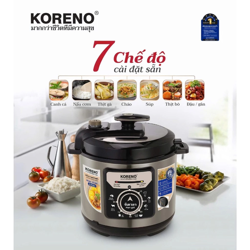 Nồi áp Suất điện 4 lít và 6 lít Koreno, van xả tự động , ninh nấu nhừ , bảo hành 12 tháng