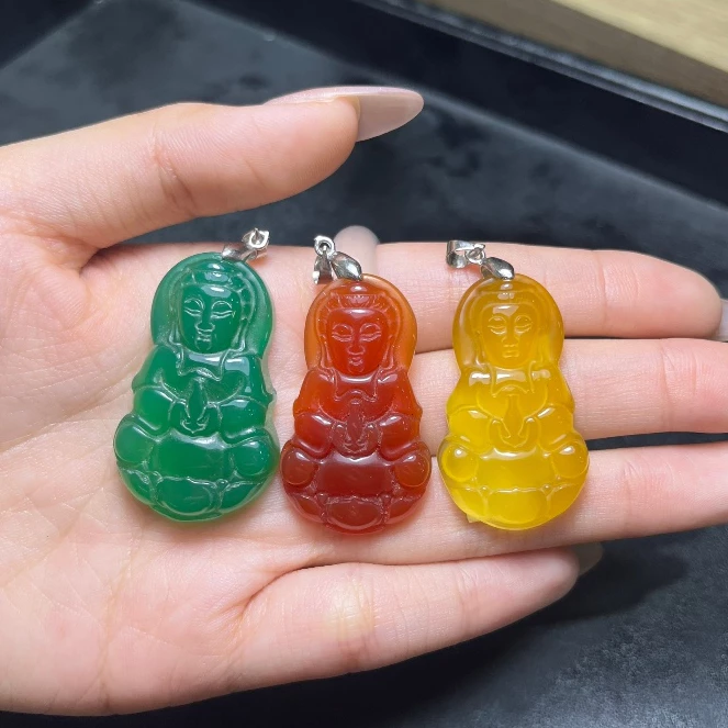 Mặt Phật Màu Trắng- Đỏ - Xanh Lá - Vàng Dễ Đeo Dành Cho Nam Và Nữ ( kèm móc đeo )