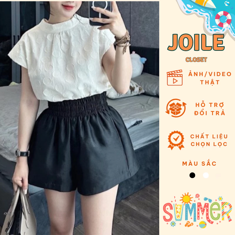 Quần Short Nữ Dáng Phồng Vải Tacta Ống Rộng Cạp Chun Hot Trend, Quần Đùi Cạp Chun Hai Màu Đen, Trắng