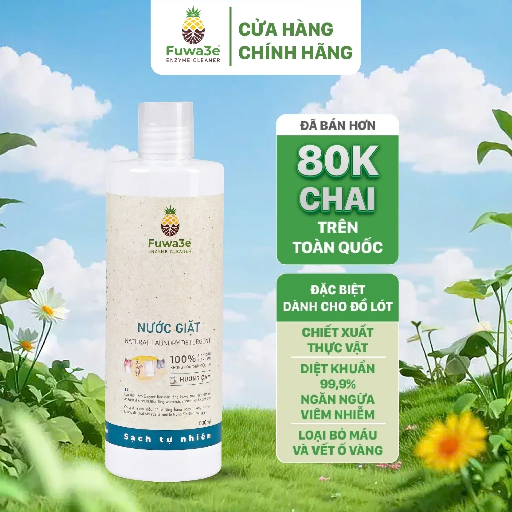 Nước Giặt Fuwa3e Enzyme Sinh Học 500ml Giặt Quần Áo Đồ Lót, An Toàn Cho Da