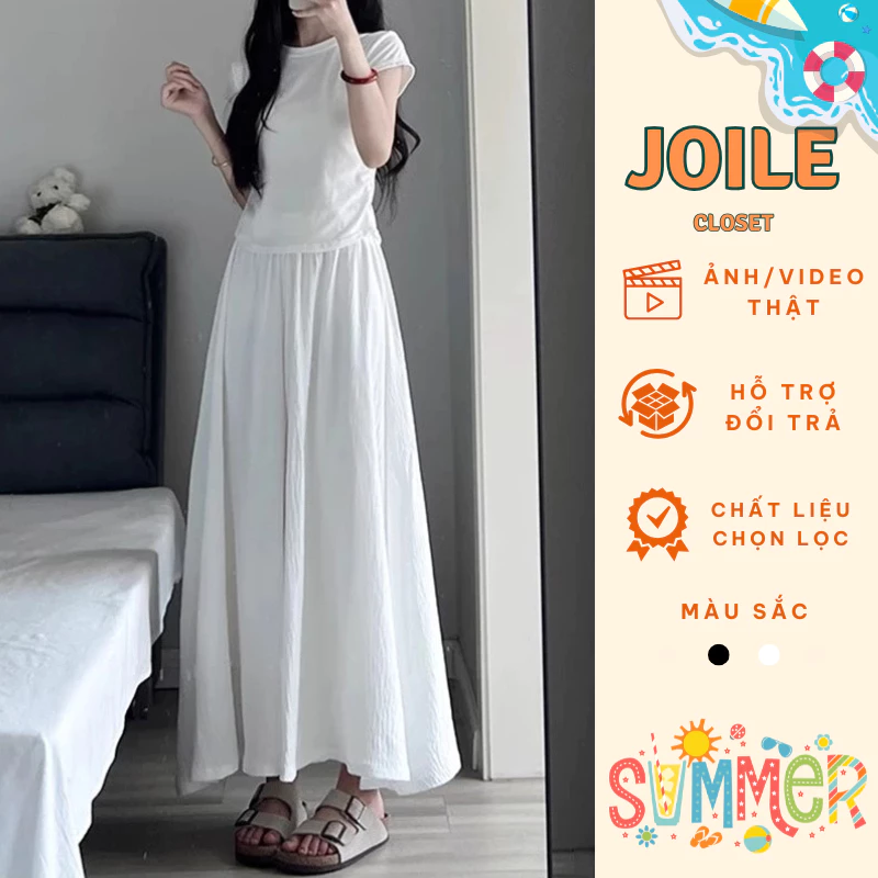 Chân Váy Nữ Midi Dáng Dài Xòe Nhẹ Chất Tơ Đũi Phong Cách Nhẹ Nhàngl m830 Joile Closet