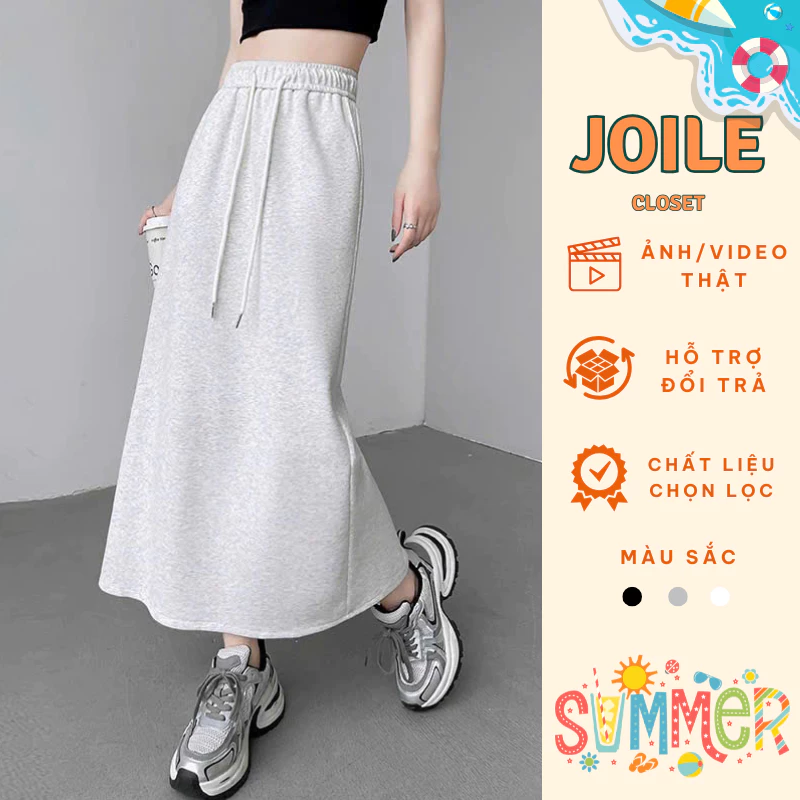 Chân Váy Nỉ 2 Da Cao Cấp Cạp Chun Xẻ Sau Có Túi Dài 90cm Joile_Closet