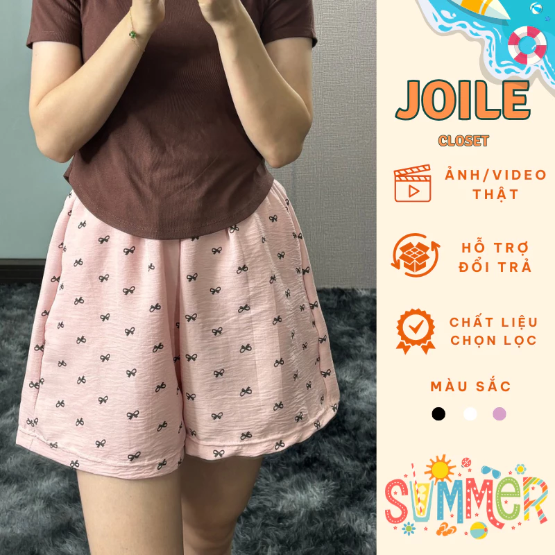 quần đùi đũi mềm mịn siêu hot, quần đùi nơ cạp chun 3 màu Joile_Closet