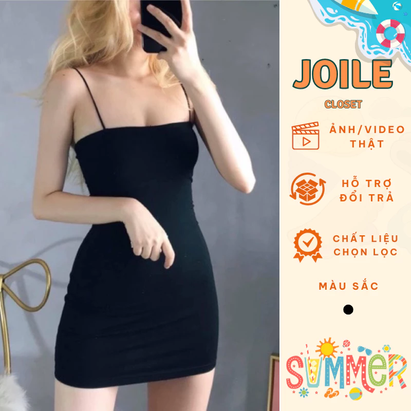 Váy 2 dây sợi bún, đầm 2 dây sợi bún thun ôm body sexy dáng dài, ngắn chất liệu bozip Joie_Closet