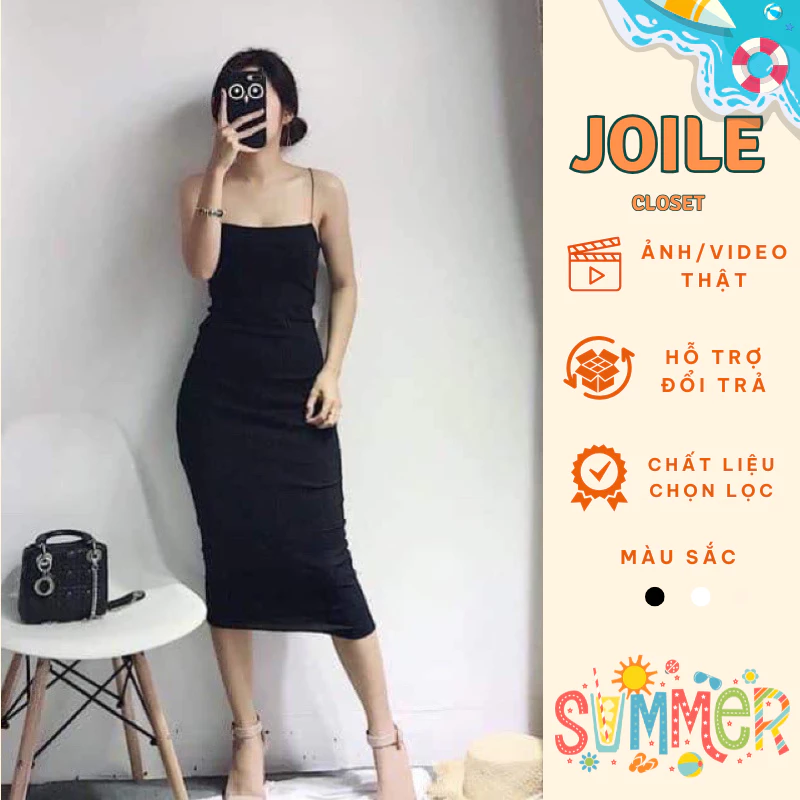 Váy body 2 dây sợi bún, đầm ôm body siêu tôn dáng sexy, vải co giãn, mặc đi chơi, dự tiệc Joile_Closet
