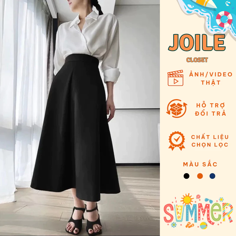 Chân váy xòe dài dáng dài, Chân váy xếp ly công sở dáng dài chất tuyết mưa vitex Joile_Closet