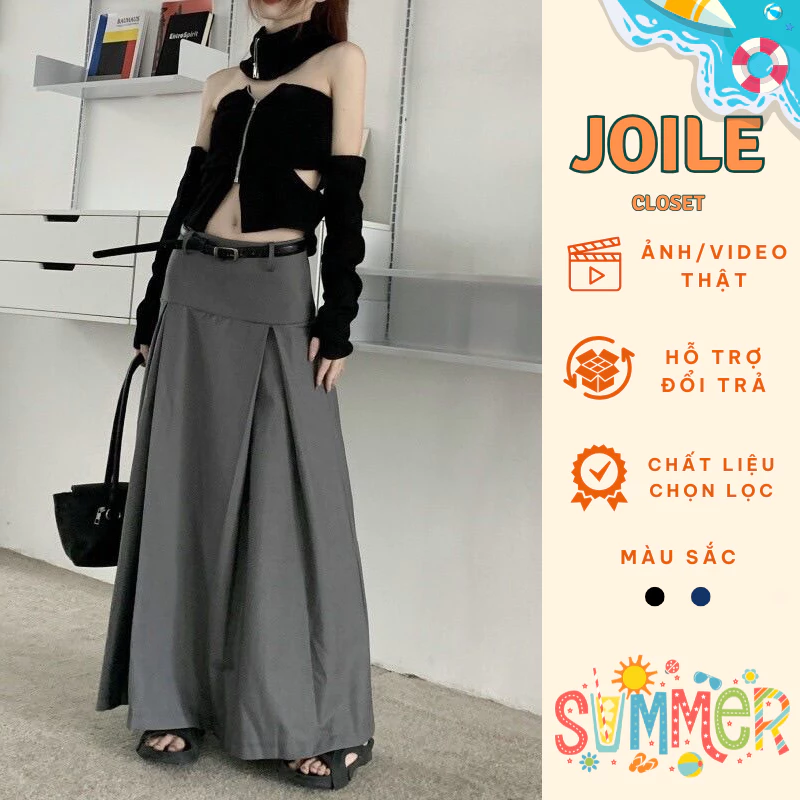 Chân Váy Dáng Dài Xếp Ly, Chân váy ulzzang Chữ A Ghen Bụng Kèm Đai Joile_Closet