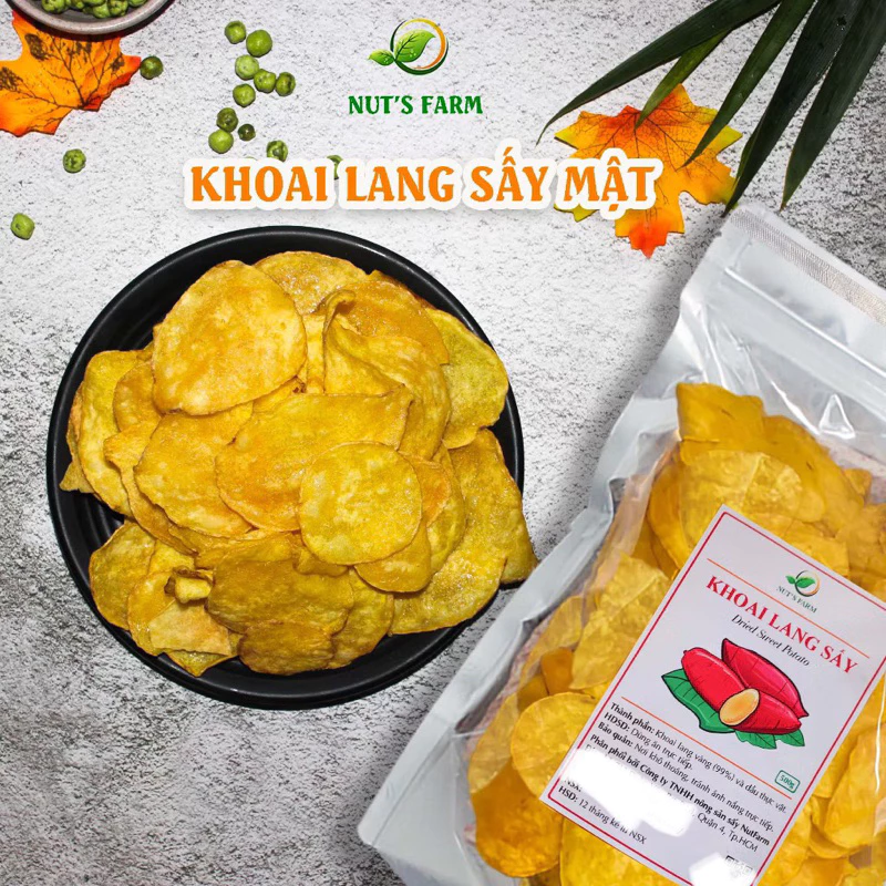 Khoai lang vàng sấy mật ong Nut Farm 500g, lát mỏng, giòn tan