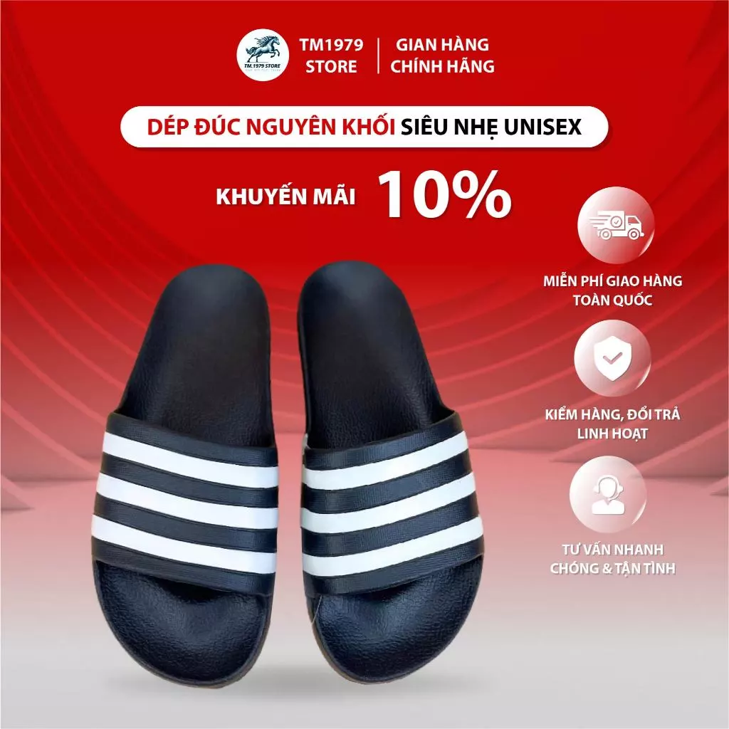 Dép đúc nguyên khối siêu nhẹ unisex, dép quai ngang 3 sọc thể thao nam nữ chống nước-giaythethao365 ( 3 sọc tt26))