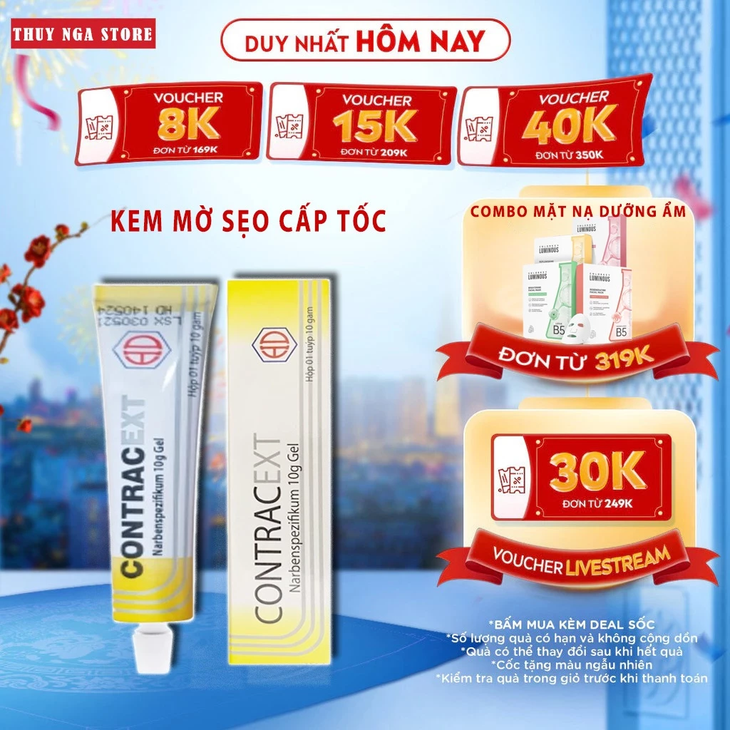 [Chính Hãng] Gel cải thiện sẹo, sẹo lõm, sẹo thâm Contracext tuýp 10mg giảm và mờ sẹo Luffy Beauty