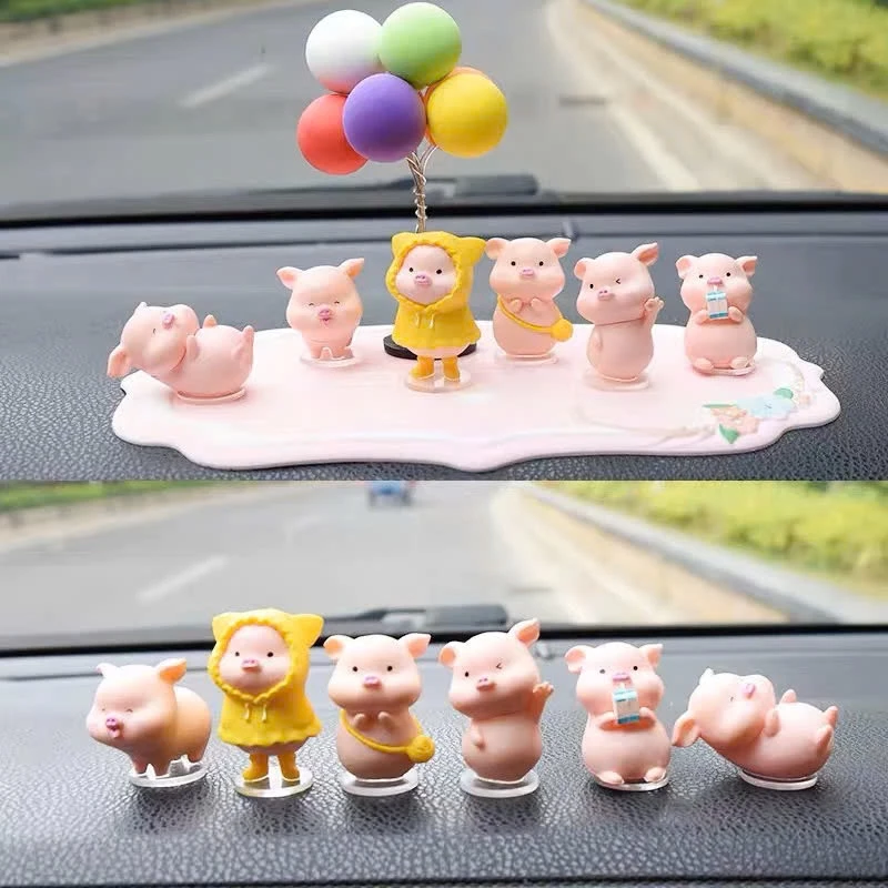 Trang trí taplo ô tô Heo hồng mini đáng yêu, mô hình trang trí bàn học, máy tính, tiểu cảnh, gắn xe máy, xe điện