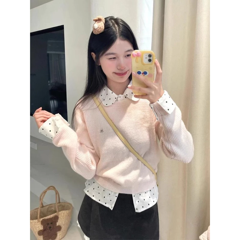 𝐘𝐮𝐫𝐢.𝐬𝐭𝐨𝐫𝐞•Áo Len Hồng Pastel Tay Bèo Điệu Đà Nữ Tính - Kèm Ảnh Thật