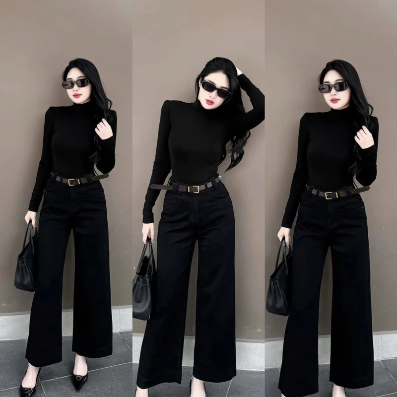 Quần Jeans Nữ Ống Rộng Dáng basic Xuông Đen, Quần bò Nữ Chất Denim Trơn Hách Dáng Cực Đỉnh
