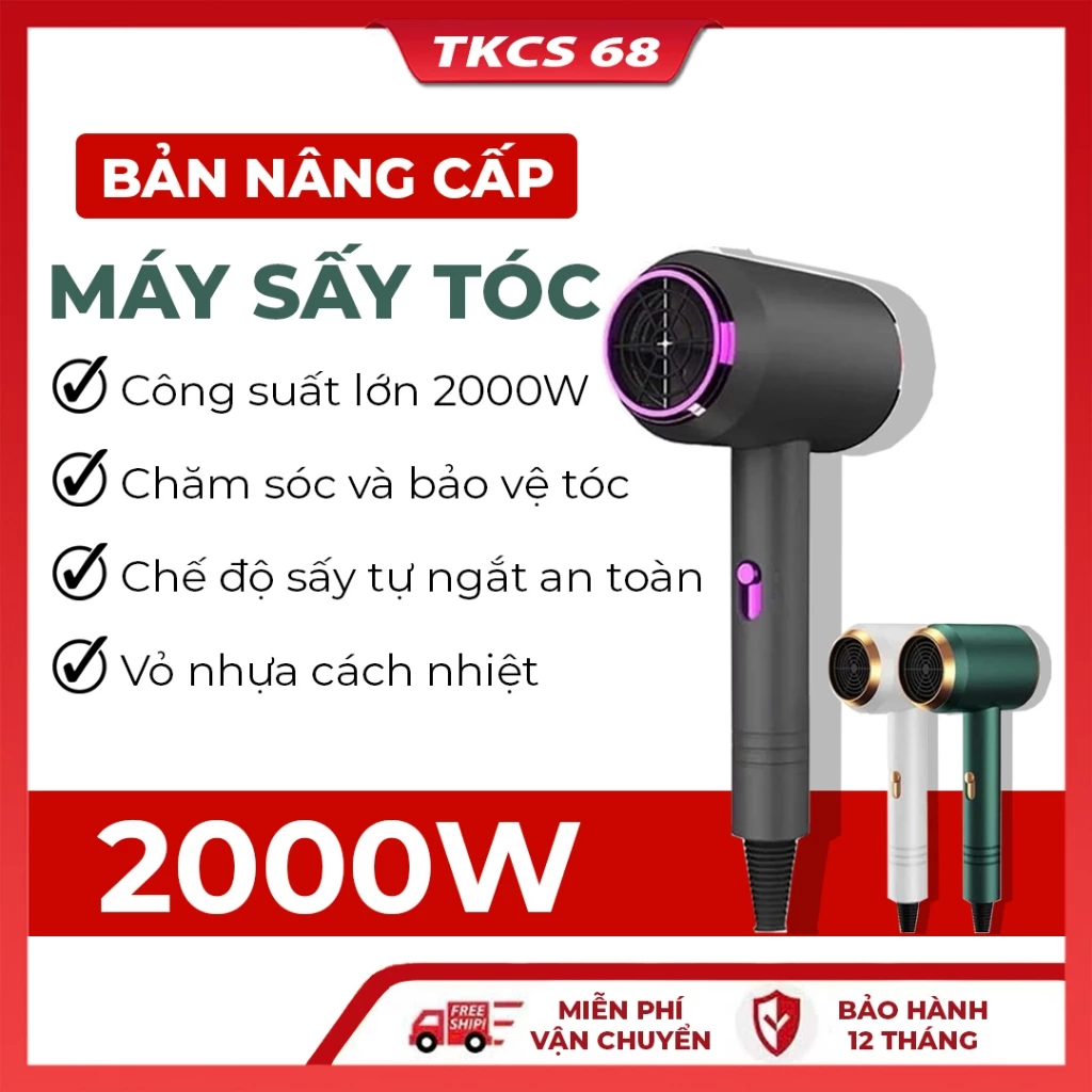 Máy Sấy Tóc  Công Suất Lớn 2000W,2 Chiều Nóng Lạnh  Máy Xấy Với 3 Chế Độ Sấy Tạo Kiểu Chăm Sóc Tóc Chuyên Nghiệp