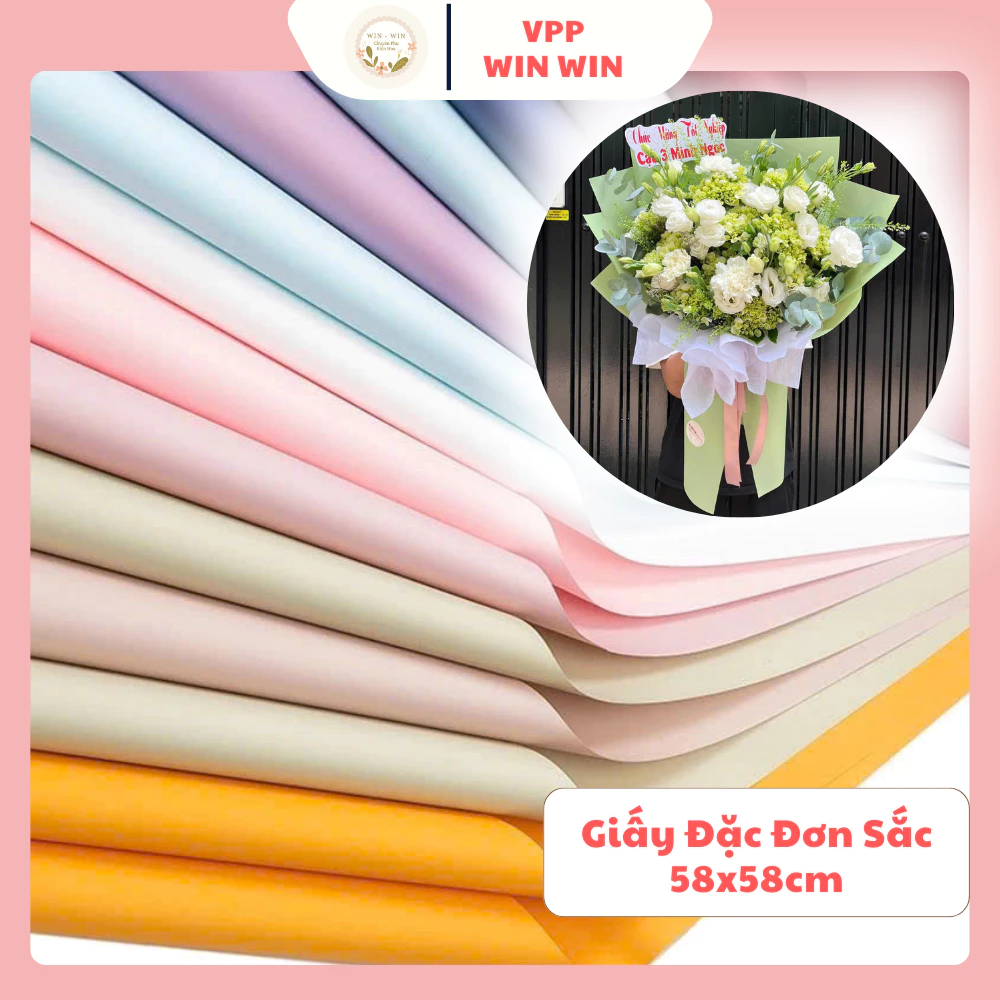 Giấy Gói Hoa 2 Mặt 1 Màu, Giấy Đặc Bóng Nhẹ