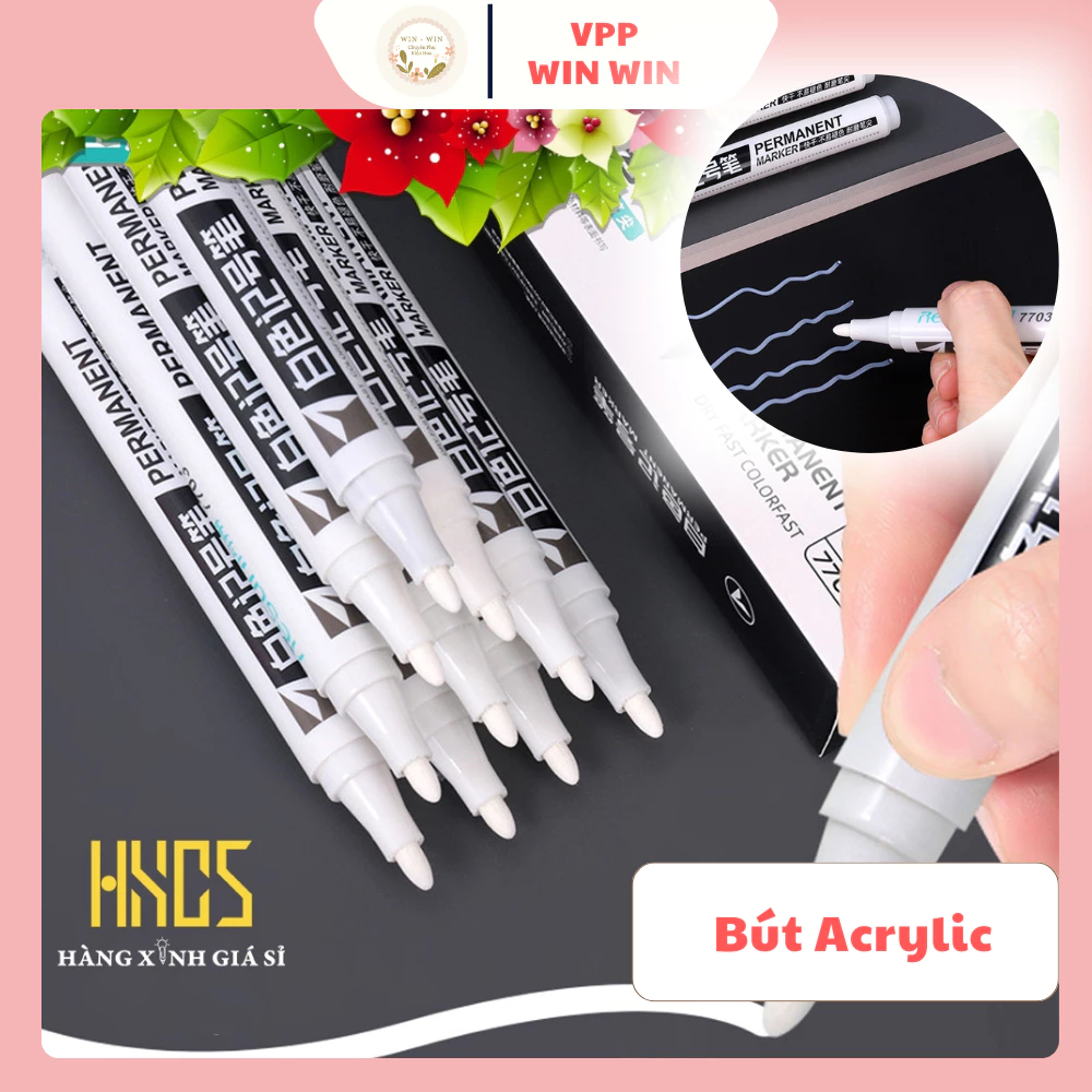 Bút Lông Mực Trắng Acrylic Không Phai, Bền Màu Nhiều Mực, Bút Viết Túi Kính