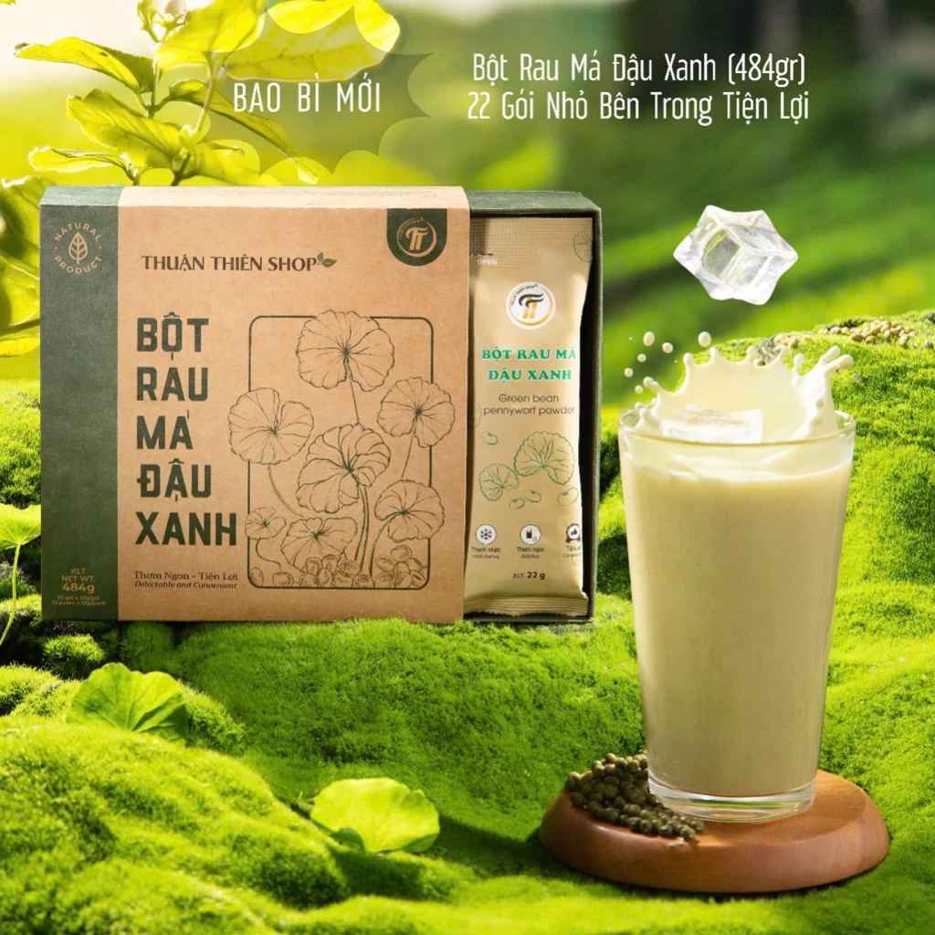 Bột rau má đậu xanh thuận thiên bao bì mới hộp 22 gói x 22g