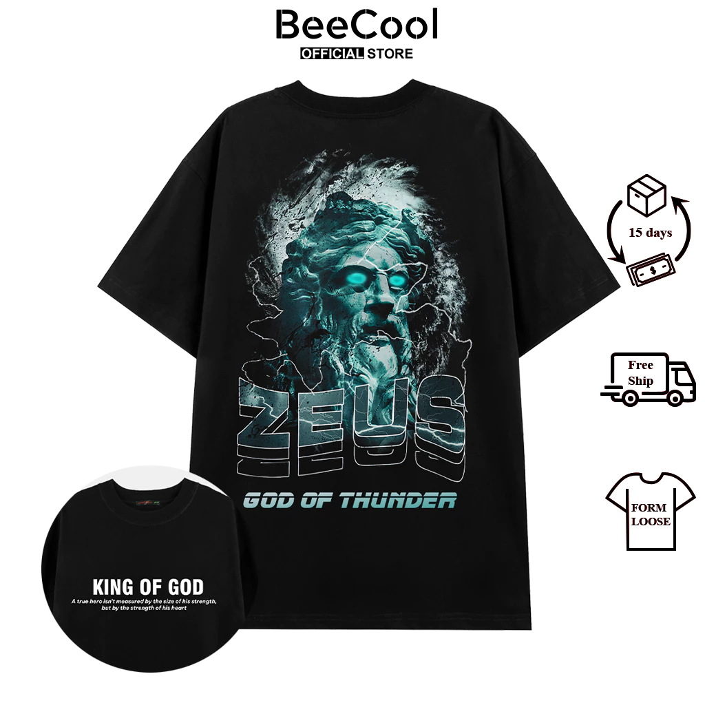 Áo Thun BeeCool Cổ Tròn Zeus King, Chất Cotton Dày Mịn, Form Rộng Thoải Mái