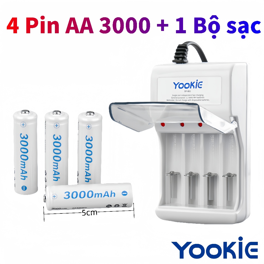 Pin AA 3000mAh + Bộ sạc, Dùng cho micro Pin, đồ chơi trẻ em, điều khiển tivi…