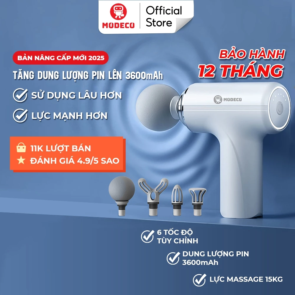 Máy Massage Cầm Tay Mini Cao Cấp Modeco - Công Nghệ AI Cảm Biến Lực Nhấn Giúp Giảm Đau Mỏi, Giãn Cơ Sau Tập Luyện