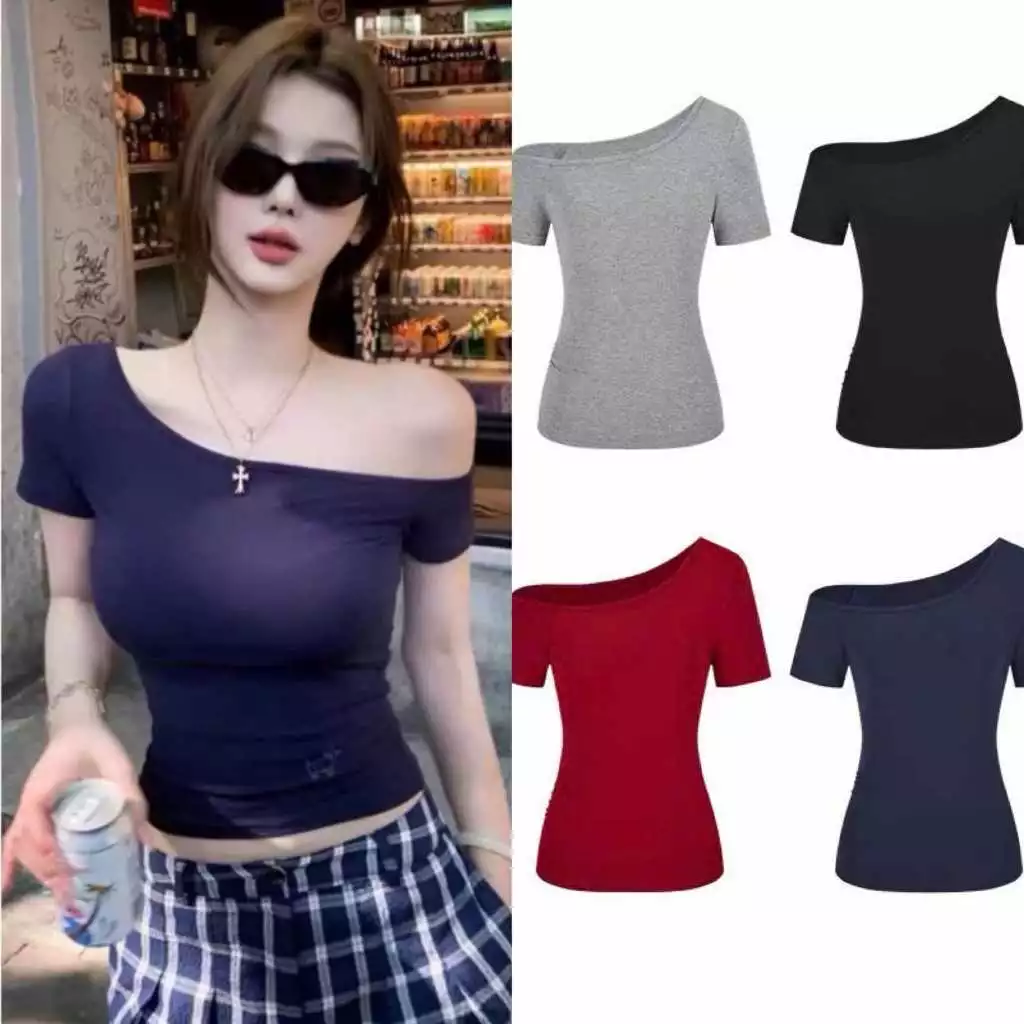 [COTTON MỊN] Áo Thun Nữ Ôm Lệch Vai Basic đơn giản vải Cotton MỊN co giãn MỀM MÁT_819