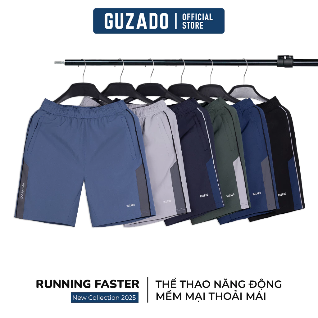 Quần Short Nam GUZADO Cao Cấp, Cạp Chun Dày Dặn Vải Gió Mềm Mại, Co Giãn Vận Động Thoải Mái GSR08-GASR25S008
