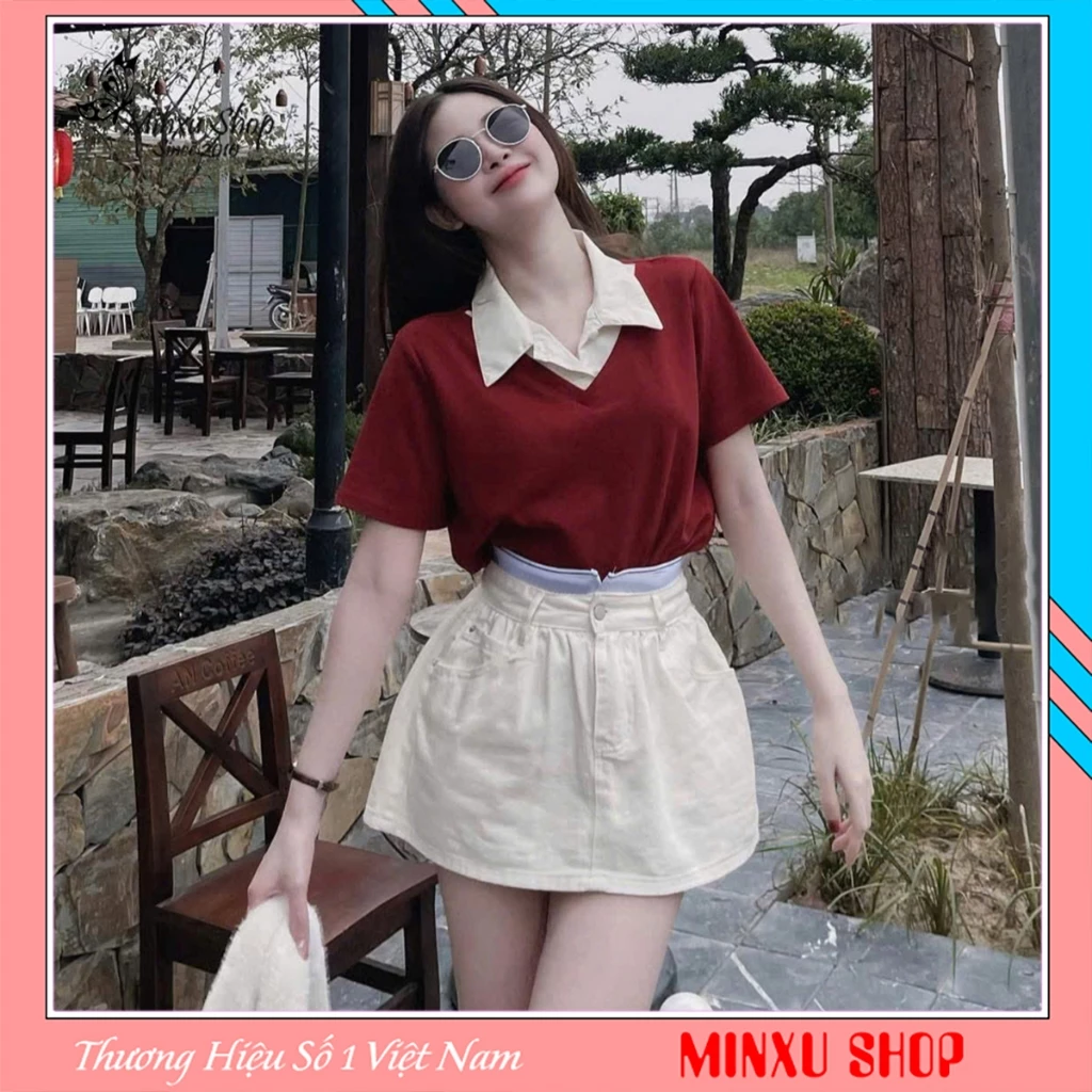 Áo PoLo Nữ Phối Cổ Sơ Mi Hàng QC Mác A.studio Chất Cotton Mềm Mát Minxu Shop POLO18